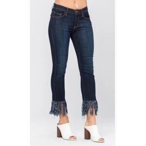 Vintage Lit2 Frayed Boho Fringed Hem Skinny Cropped Jeans Size 27 Design In USA